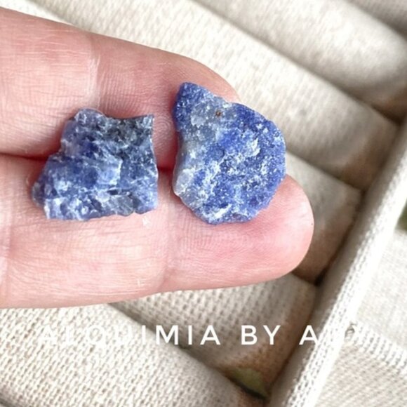 Sodalite raw drusy maxi stud earrings/maximalism/yoga/worry stone - Picture 2 of 7